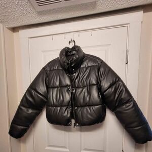 Zara faux leather crop puffer jacket